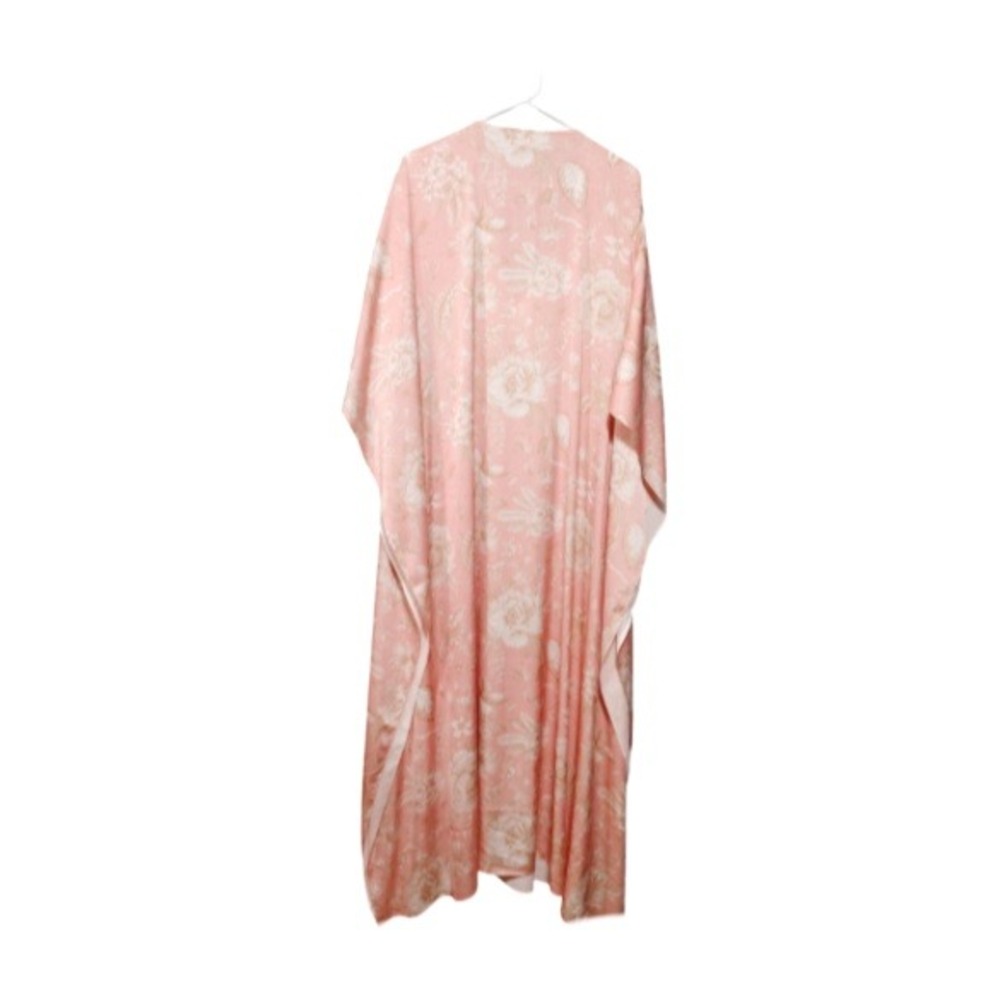 Wrap‎ Up by VP Kaftan Pink Floral Print M/L V Neck Resort Wear Kaftcan - Picture 2 of 3